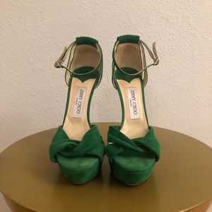 Green Suede Jimmy Choo Platform Stilettos 39